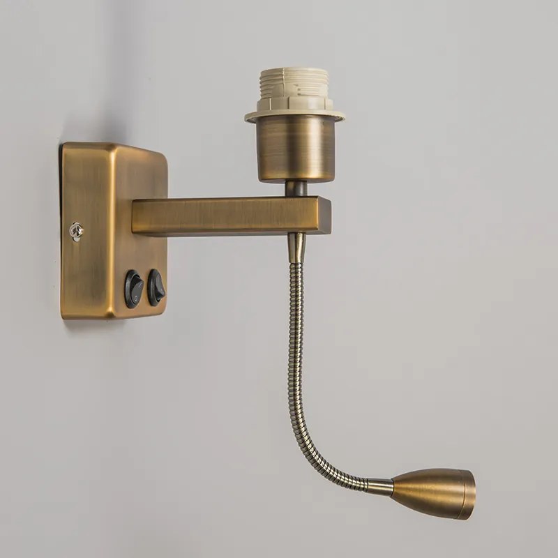 Nástenná lampa bronzová vrátane LED s ramenom na čítanie - Brescia Combi