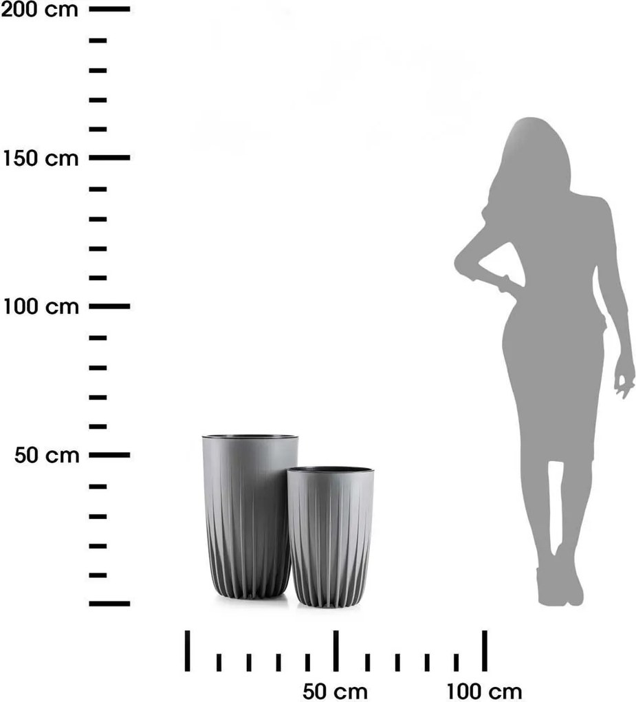 PLASTOVÝ KVETINÁČ STRIPPED SADA 2KS 25X42 CM+30X51,5 CM SIVÁ