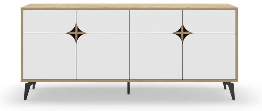 Nízka komoda v dekore duba v bielo-prírodnej farbe 185x79 cm Nola – Marckeric