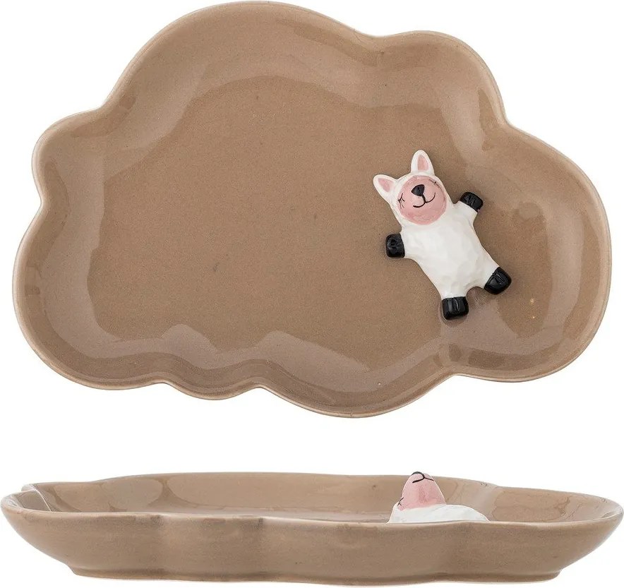 Hnedý kameninový detský tanier 14x20 cm Dolly – Bloomingville Mini
