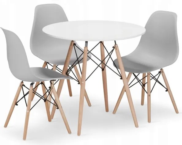 Jedálenský stôl TODI biely 80 cm s tromi stoličkami OSAKA sivé