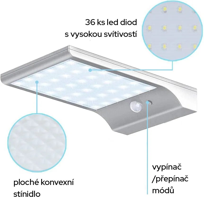 Bezdoteku LEDSolar 36 nástenná lampa s vysunutím biela, sa senzorom, bezdrôtové, 2,5 W, studená farba