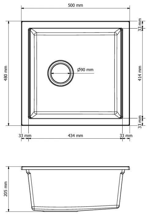 Gamma Decor 4850, 1-komorový granitový drez 480x500x215 mm, čierna, GMA-ZLE000156