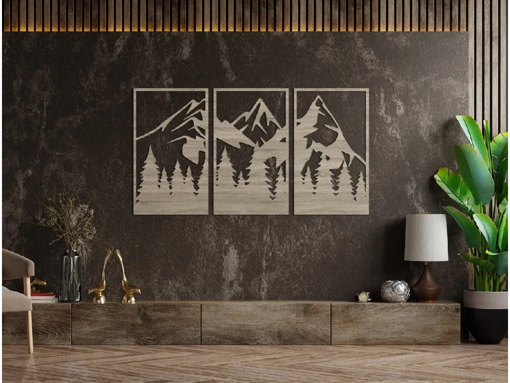 drevko Viacdielny obraz Vrchy nad lesom Rozmer obrazu: 35 x 65 cm, Farba dekorácie: Čierna