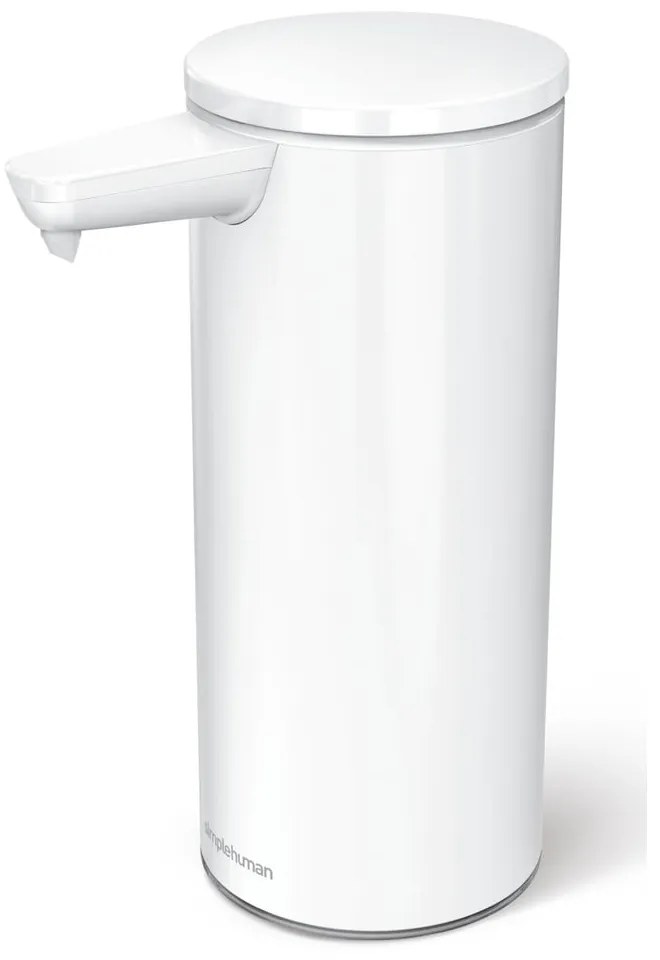 Biely bezdotykový kovový dávkovač mydla 266 ml – simplehuman