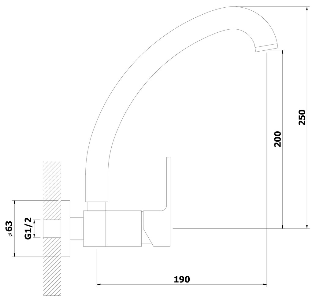 Bruckner, SIEGER nástenná batéria s vysokou hubicou, chrómová, 914.015.1