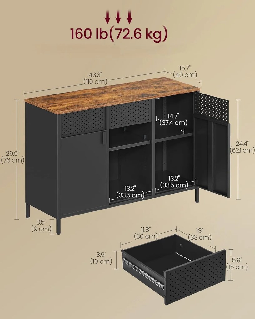 Komoda Vasagle Teduo 110 cm čierna/hnedá
