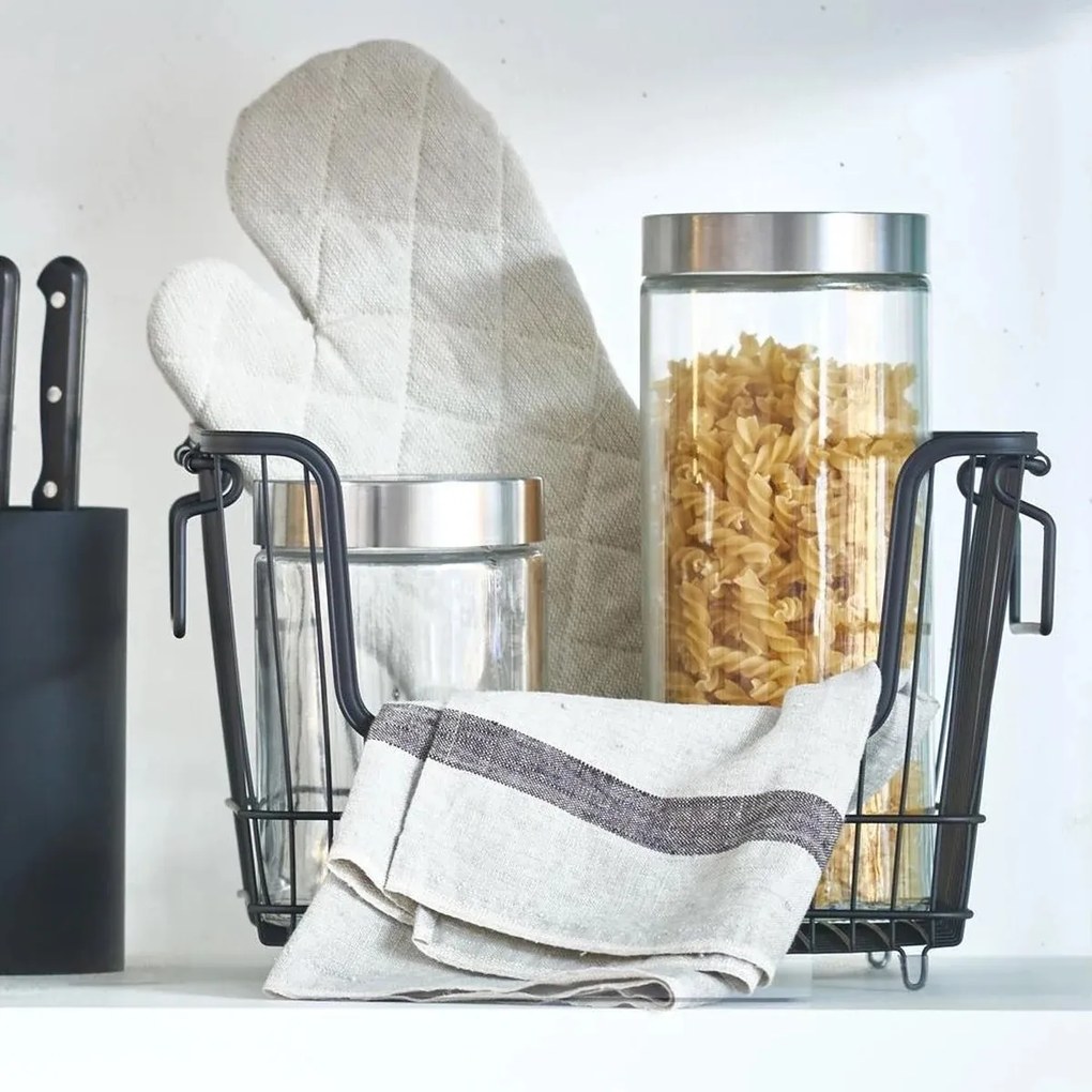 Zeller Present Stohovateľný kovový kôš, organizér s rúčkami, čierny BASKET, 33x27x21,5 cm