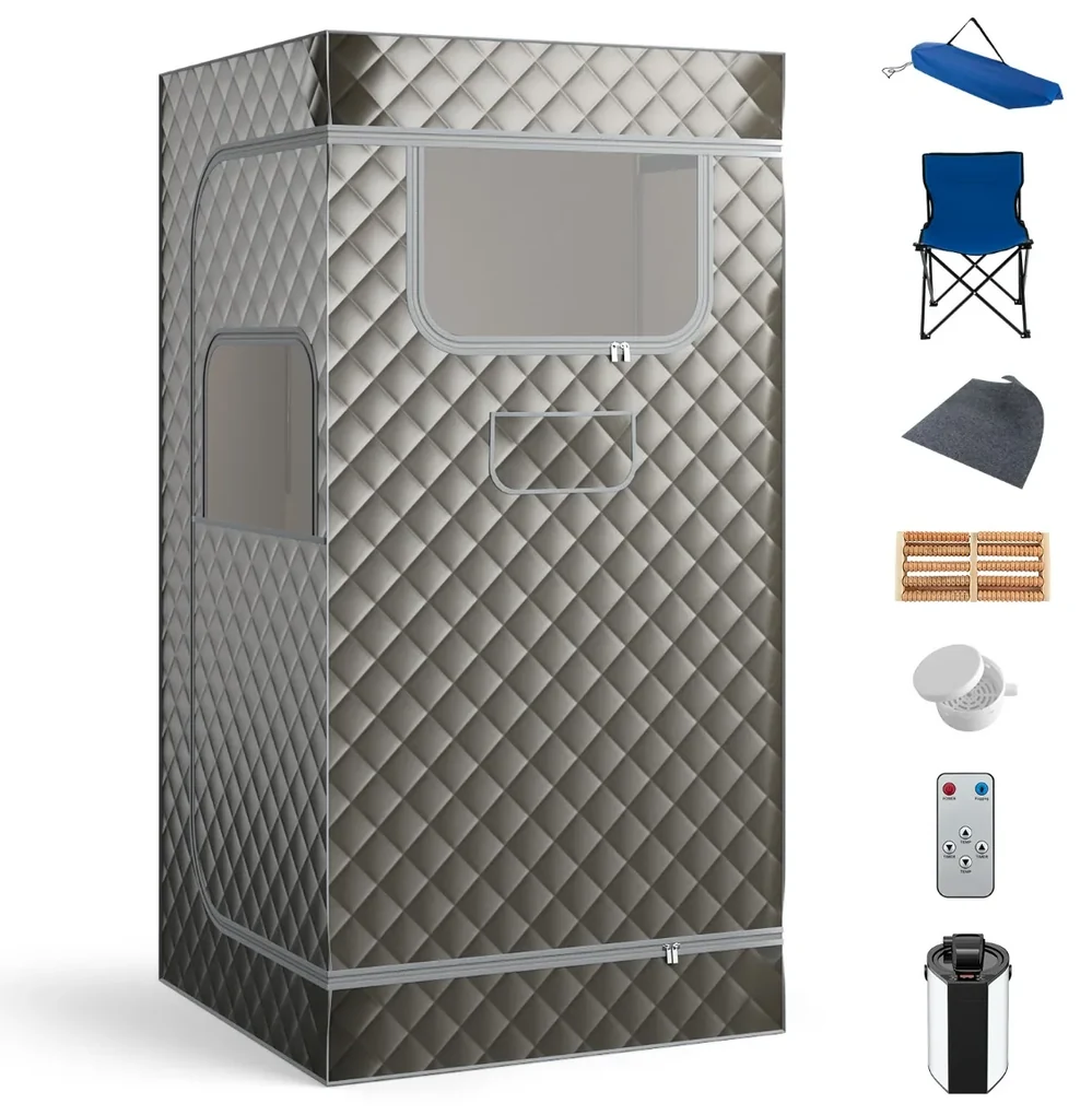parná sauna domáca sauna pre domácu celotelový saunový box s 3-litrovým generátorom pary 91 x 91 x 183 cm sivá Barva: Káva