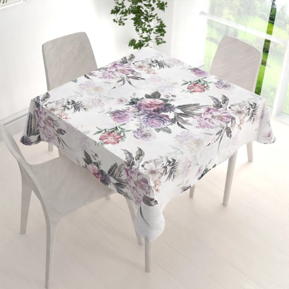Biante Dekoračný štvorcový obrus BM-009 Veľké fialové kvety 50x50 cm