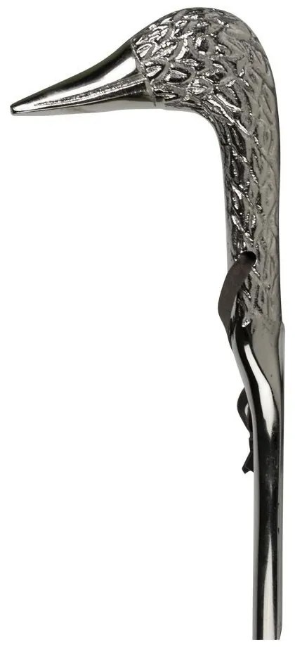 Strieborná kovová obúvacia lyžica s hlavou kačice - 10*3*58 cm