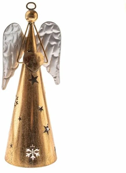 Kovový anjel so srdcom, v. 43 cm, farba zlatá, 43 cm