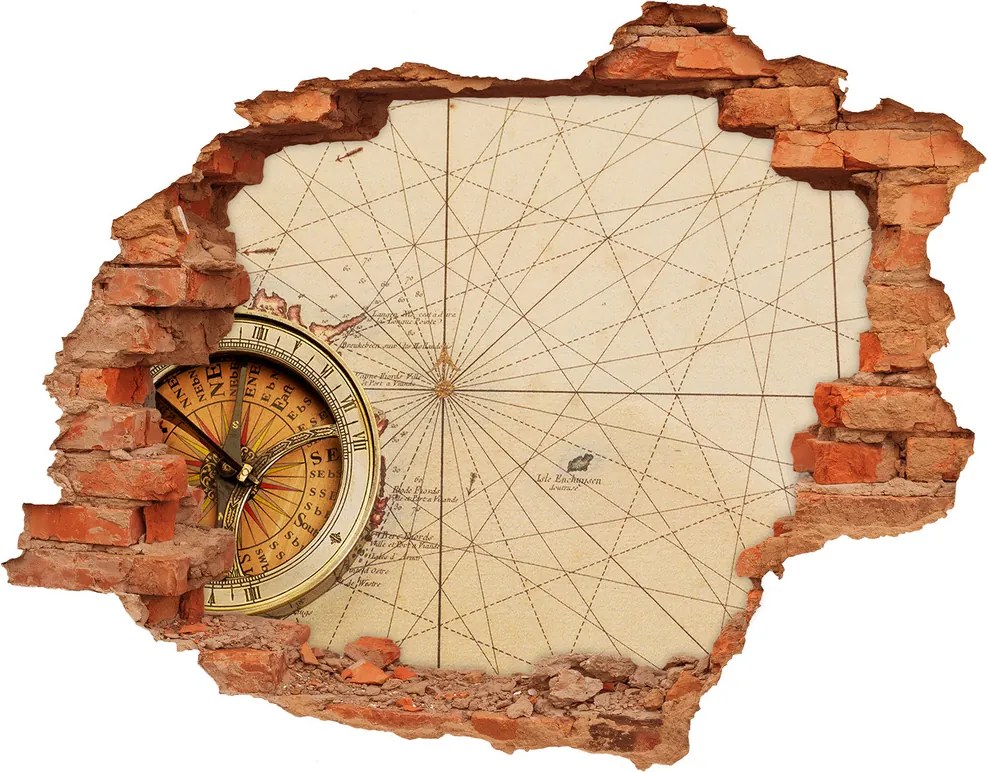 Samolepiaca diera na stenu Kompas na mape WallHole-cegla-90x70-122551026