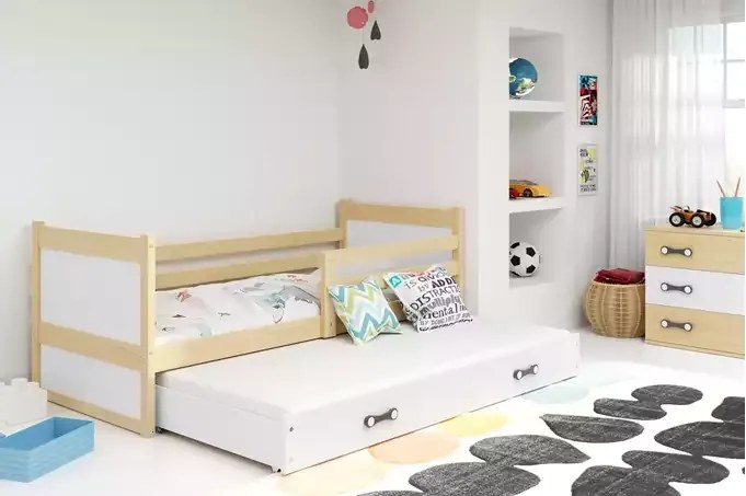 Detská posteľ RICO s prístelkou, borovicová/biela