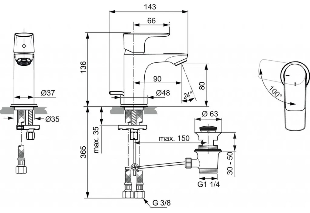 Ideal Standard Connect Air - Umývadlová batéria Slim Piccolo s BlueStart s odtokovou garnitúrou, kartáčovaná zlatá A7017A2