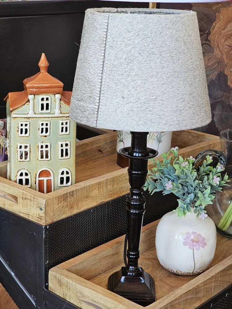 Tienidlo na lampu z hovädzej kože - hnedo šedá - Ø 20 * Ø 15*15cm