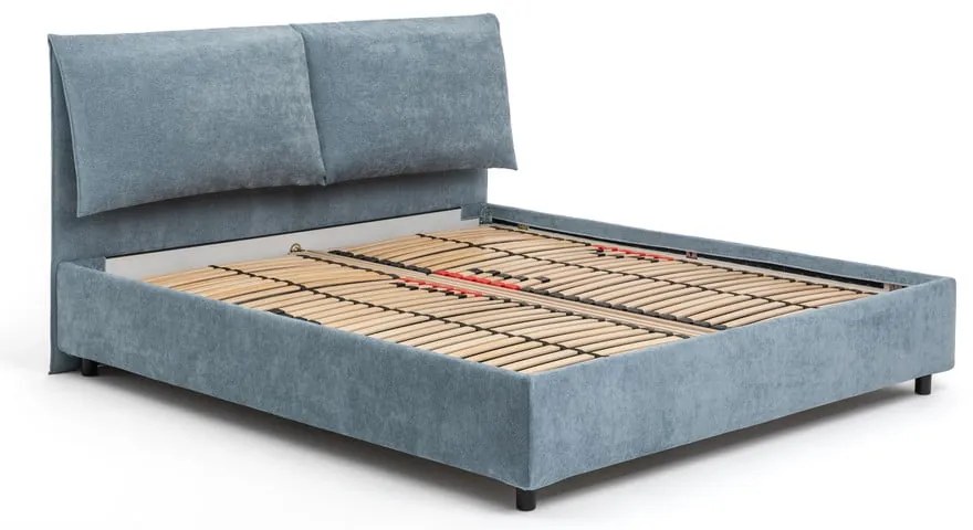 Modrá čalúnená dvojlôžková posteľ s úložným priestorom s matracom/s roštom 160x200 cm Myra Pillow – Bonami Selection