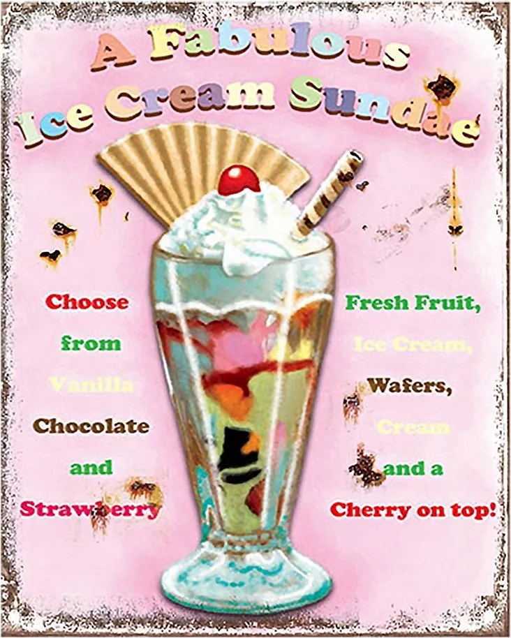 Ružová nástenná kovová ceduľa Ice Cream - 20*1*25 cm
