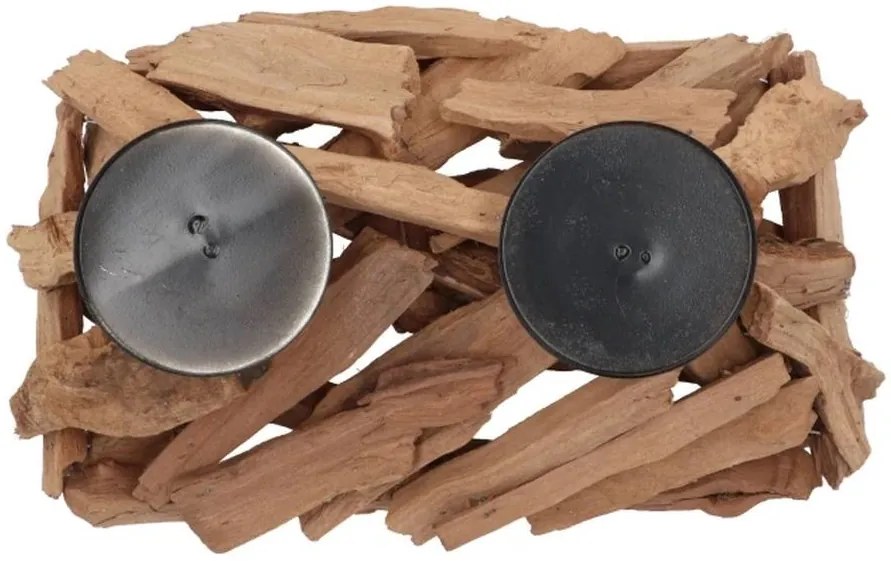 Drevený antik svietnik na 2 valcové sviečky - 30*17*15 cm