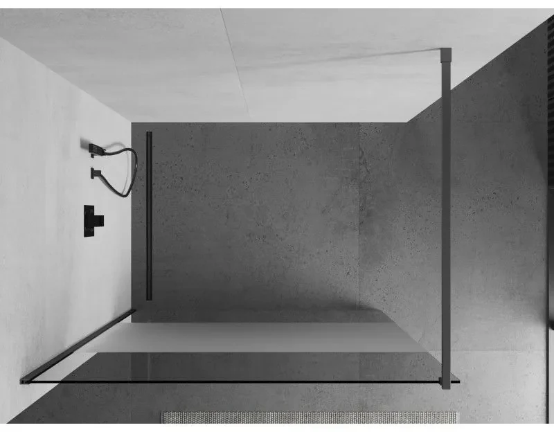 Mexen Kioto, sprchová zástena Walk-In 130 x 200 cm, 8mm číre sklo-námraza, grafitový profil, 800-130-101-95-35