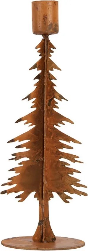 Rustikálny hrdzavý svietnik na úzku sviečku Stromček M - 9*7*24 cm