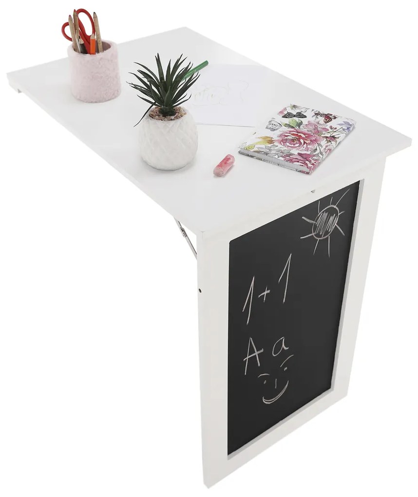Skladací písací stôl na stenu s tabuľou Zalman - biela / čierna