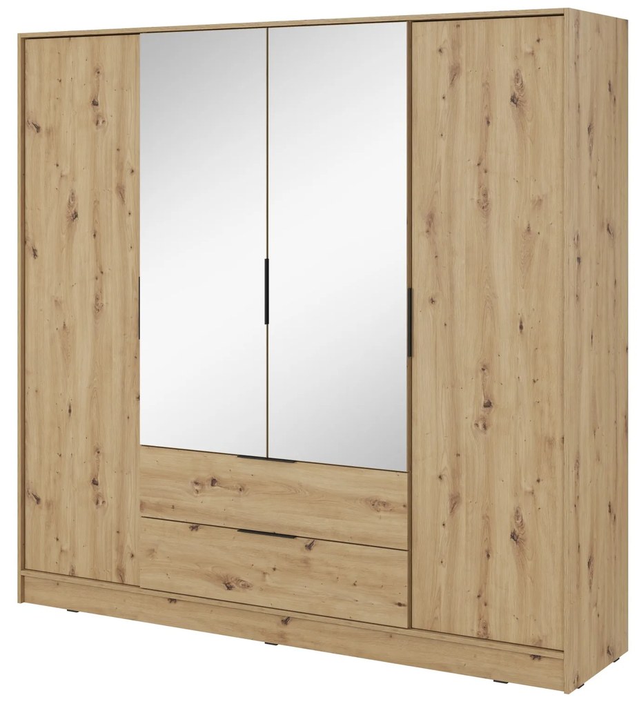 Šatníková skriňa Kelly 4D 206 cm so zrkadlom dub artisan