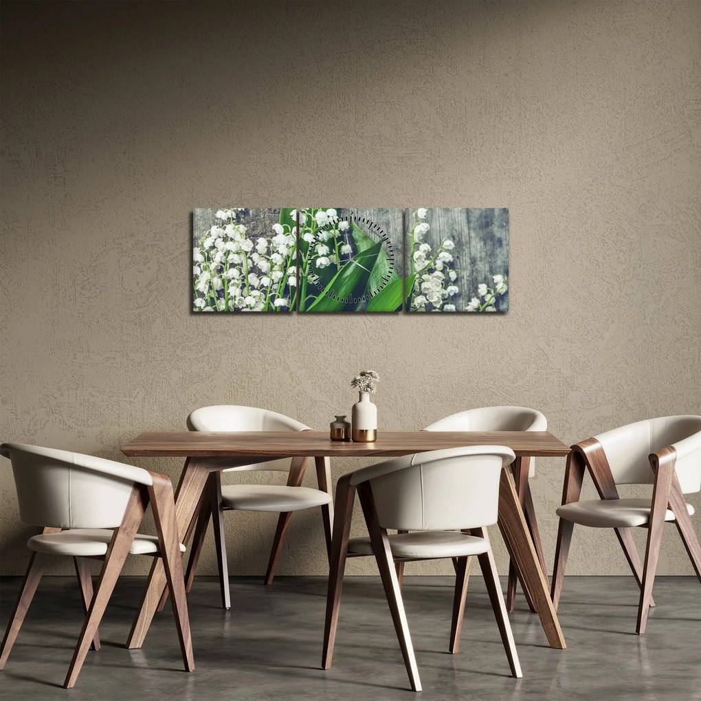 Obraz konvaliniek (s hodinami) (90x30 cm)