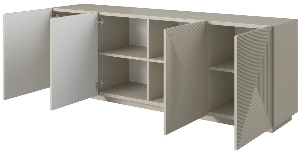 Komoda Asha 200 cm s ryhovaným čelom - kašmír