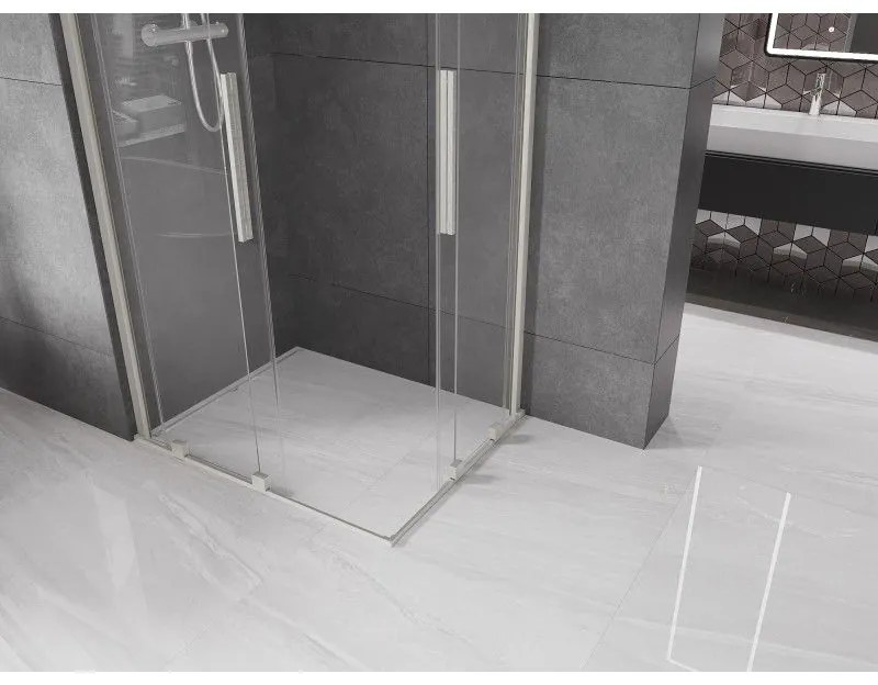 Mexen Velar Duo, sprchový kút s posuvnými dverami 90 x 80 cm, 8mm číre sklo, brúsená oceľ, 871-090-080-02-97