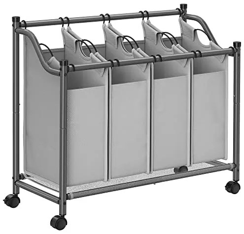 Kôš na bielizeň, 4 priehradky, 81x87,5x38,5cm, sivo-strieborný