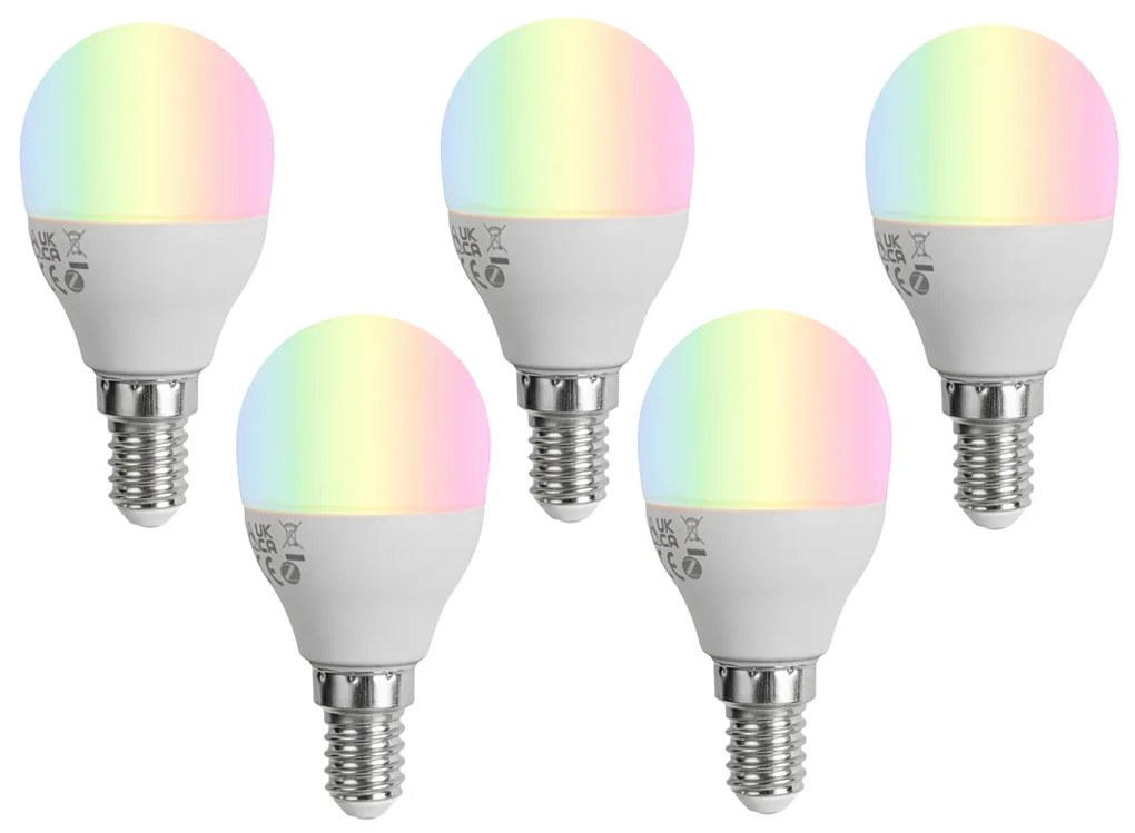 Sada 5 stmievateľných LED žiaroviek E14 G45 opál 4,9 W 470 lm 2700-6500 K