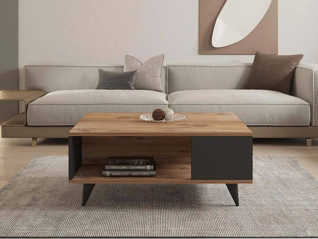 Konferenčný stolík Yan (orech + čierna). Akcia -7%. Vlastná spoľahlivá doprava až k Vám domov. 1089464