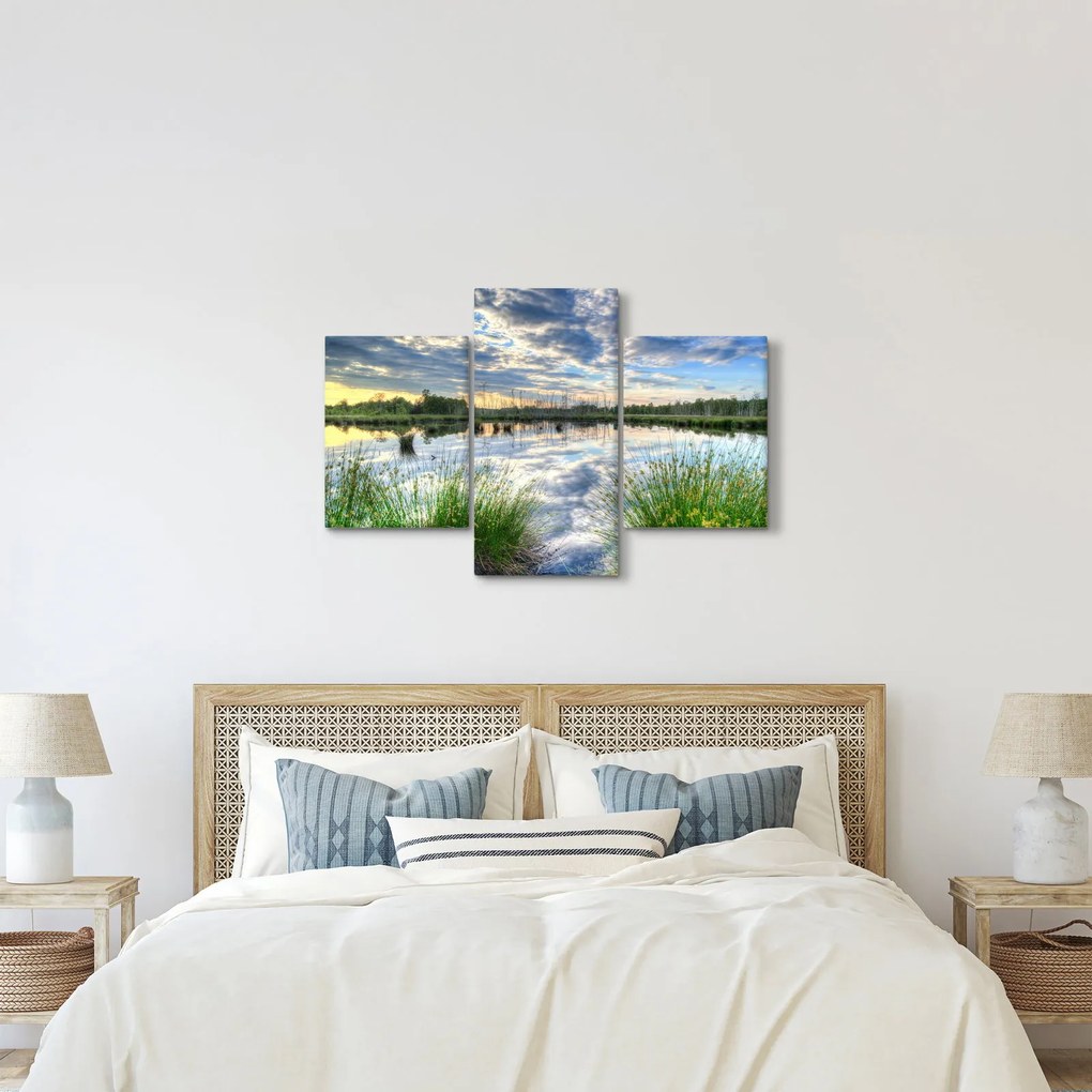 Obraz jazera s tŕstím (90x60 cm)