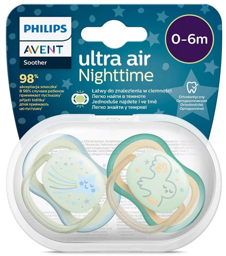 Dojčenský cumlík Ultra air Night Avent 0-6 mesiacov - 2 ks chlapec, vel. 0-6 m