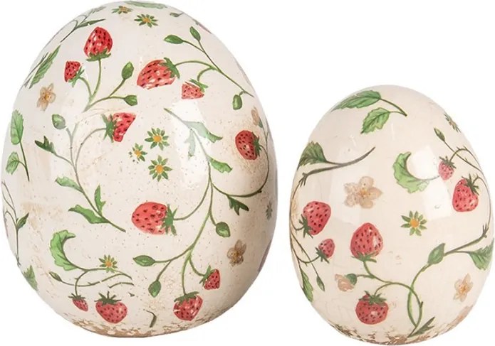 Keramické dekoračné vajíčko s jahôdkami Wild Strawberries L - Ø 14*16 cm