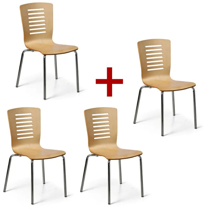 Drevená jedálenská stolička LINES 3+1 ZADARMO, prírodná