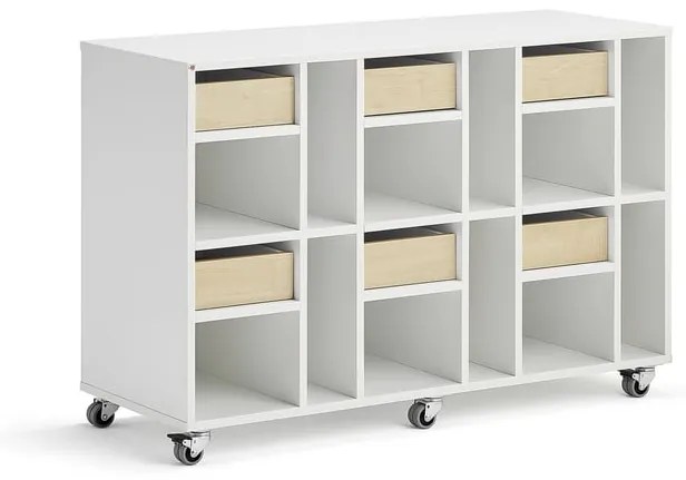 Študentská úložná skrinka CASPER, 6 zásuviek, 12 priehradiek, biela, breza