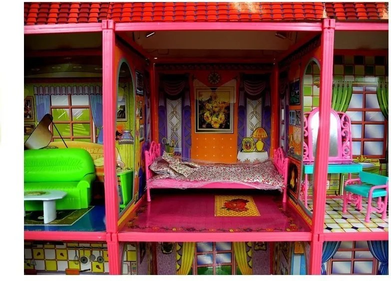 LEAN Toys Villa Veľký domček pre bábiky 6 izieb Nábytok Príslušenstvo 128 el.