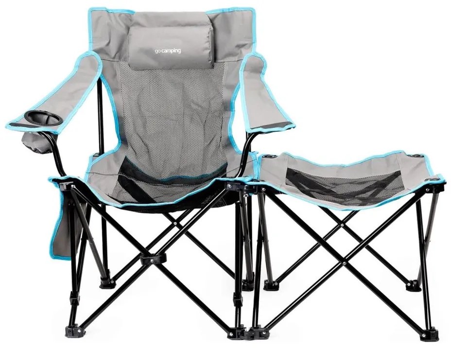 Skladací kempingový stôl + stolička šedá/modrá