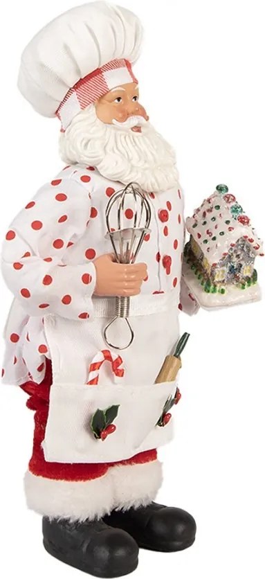 Biela vianočná figúrka Santa Claus kuchár s chalúpkou - 15*10*28 cm