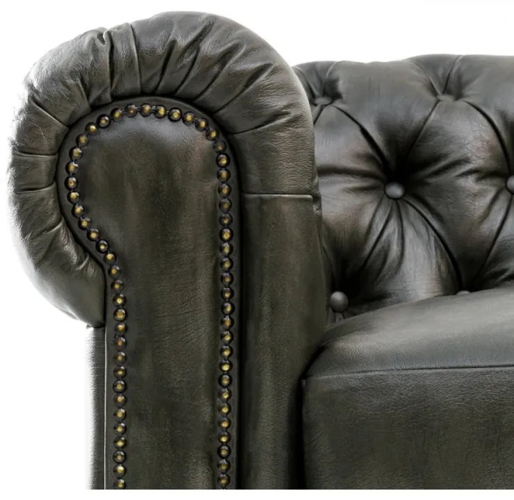furniture-nabytek.cz - Masívna trojmístna pohovka Chesterfield z pravej kože, zelená – 200×90×72 cm