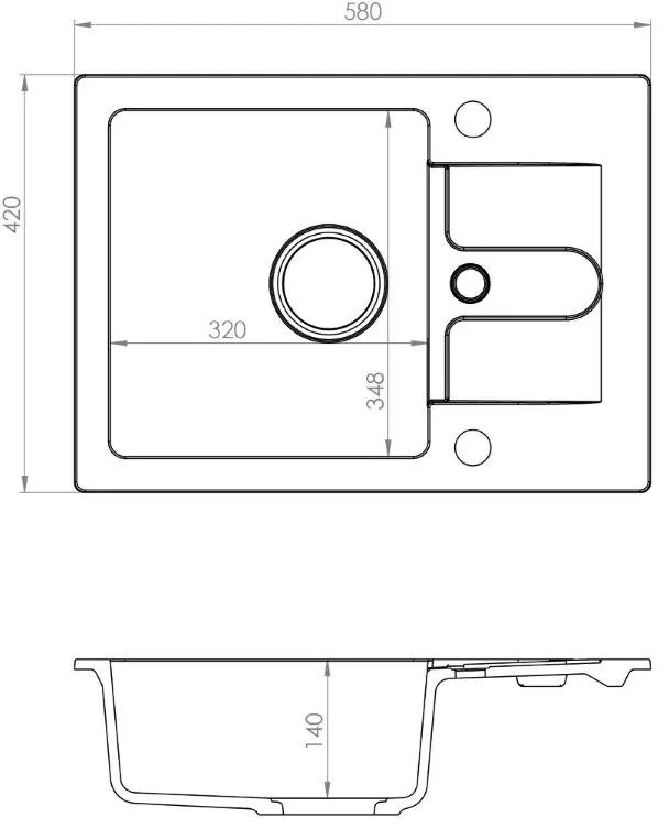 ALVEUS CZ CORTINA 10 91- černá (580x420mm) + pop-up sifon