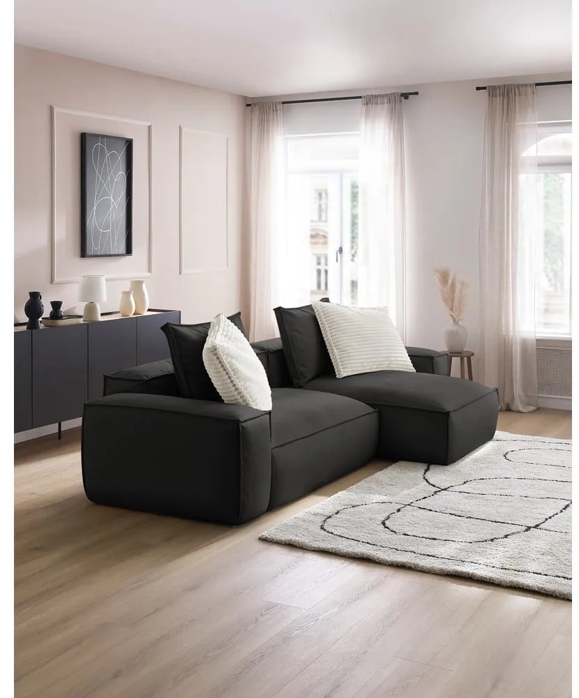 Čierna rohová pohovka z imitácie kože Boheme – Bobochic Paris