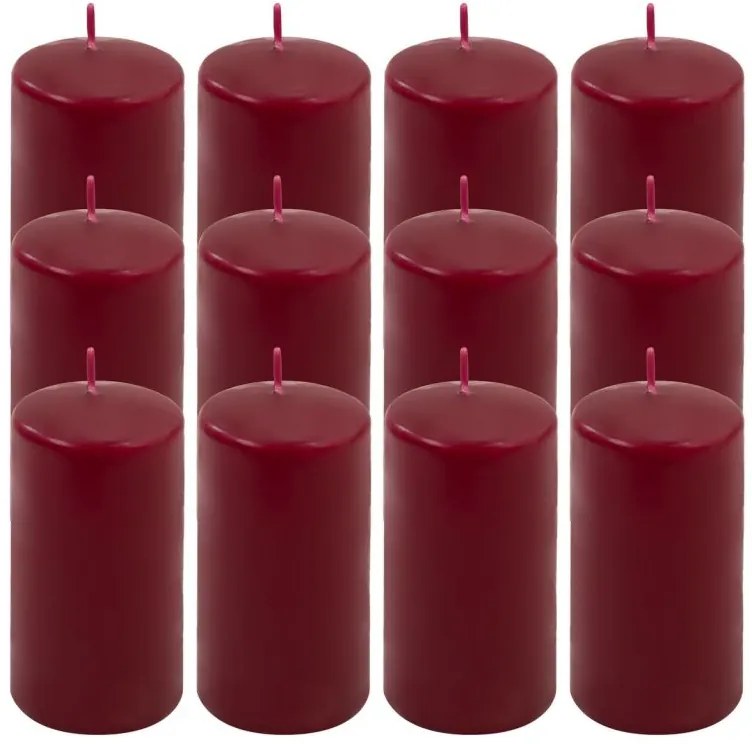 Sada stĺpových sviečok, 11,5 cm, Ø 6 cm, vínová, 12 ks