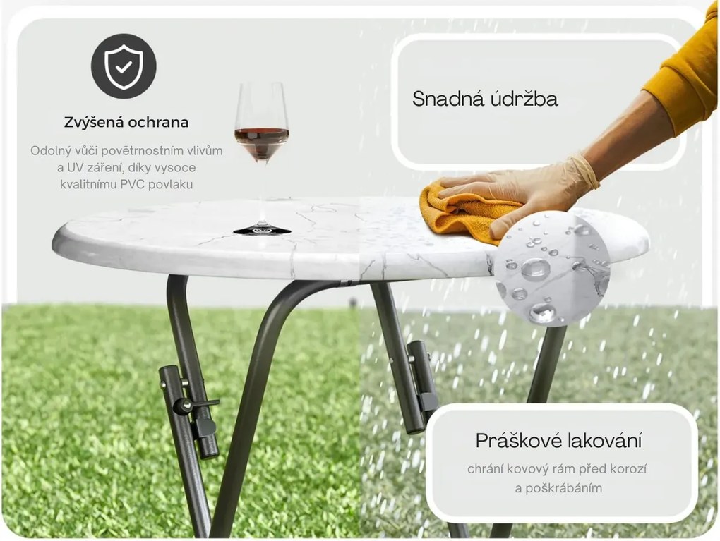 Sada 2 ks cateringových skladacích barových stolov MARLE 60 cm mramorovo biela