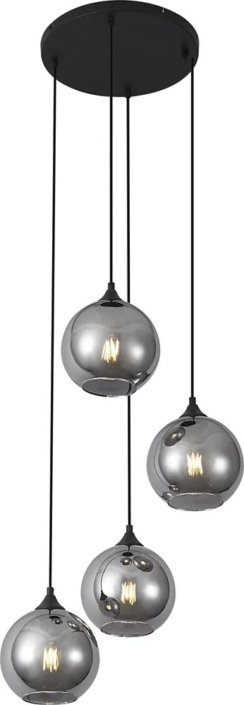 Art Deco závesná lampa čierna s dymovým sklom 4-svetlá - Wallace