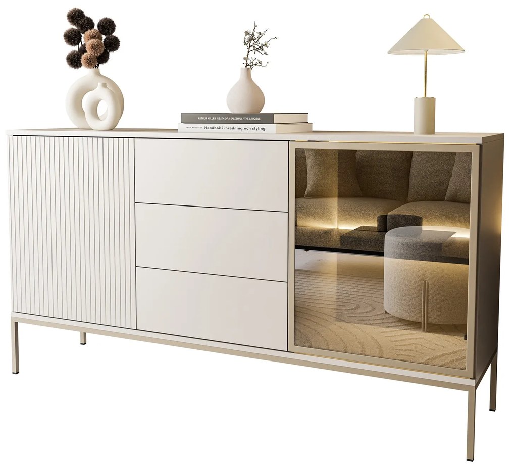 Komoda ADRIENNE s LED osvetlením , čierna matná + dub wotan
