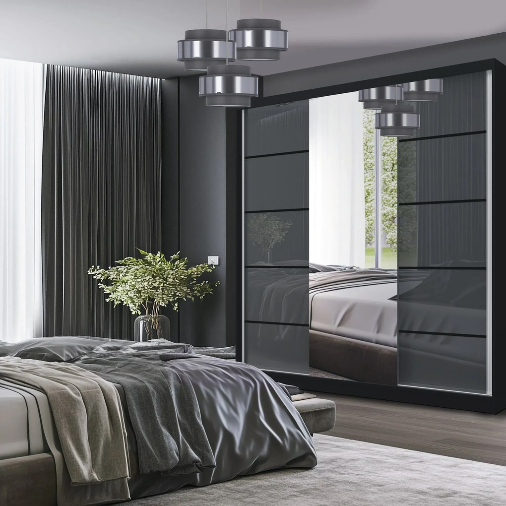 Šatníková skriňa SERENITY 200 cm šedý lesk MTG SERENITY SZP5/0/B/S/0/HIAL