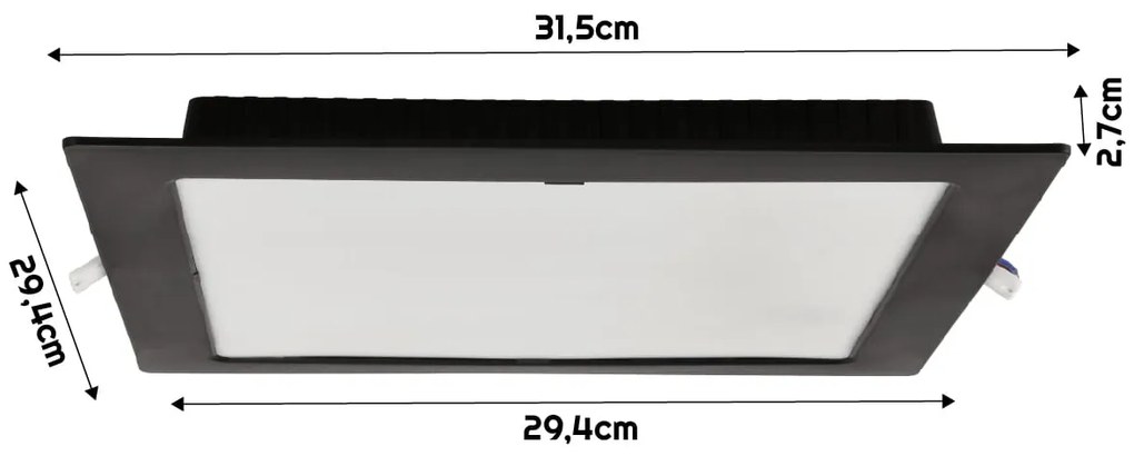 BERGE Štvorcový LED panel zapustený čierny - 24W - PC - neutrálna biela